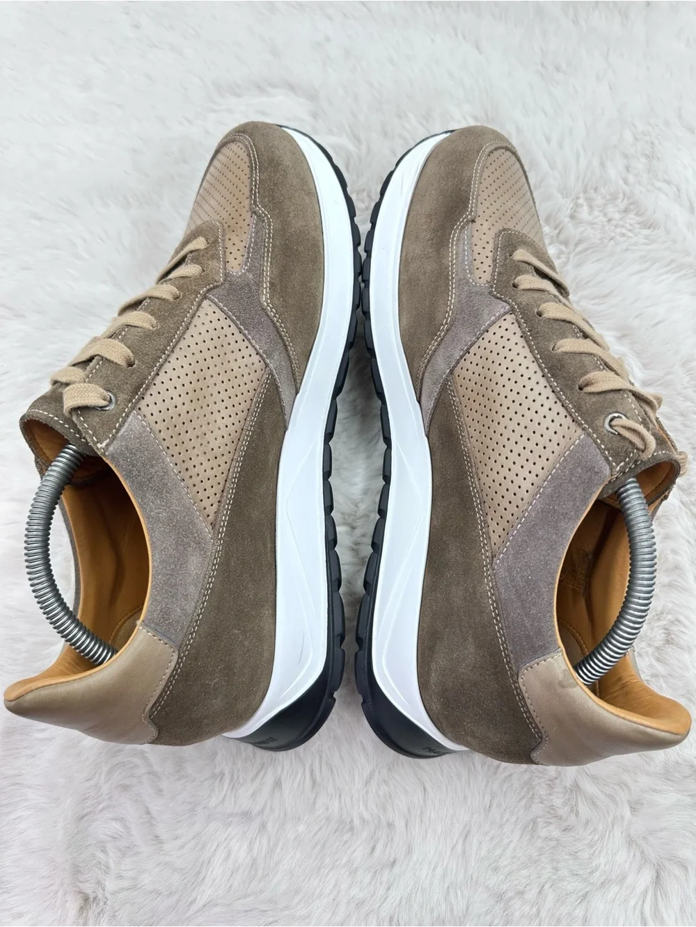 Magnanni Fado perforated taupe‎ brown suede leather sneakers Men’s 9.5